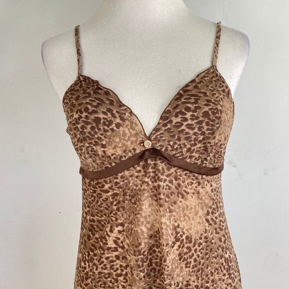 Intimissimi Slip Nightgown Size Large Brown Leopard Print Stretch Dress - Picture 2 of 5